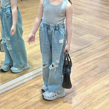 8636 Girls\' Ripped Jeans 2024 Άνοιξη Φθινόπωρο Νέα Παιδικά Παντελόνια Ρετρό Σφουγγαρίσματος Μόδα Παιδικό ίσιο παντελόνι 2-9 ετών