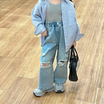8636 Girls\' Ripped Jeans 2024 Άνοιξη Φθινόπωρο Νέα Παιδικά Παντελόνια Ρετρό Σφουγγαρίσματος Μόδα Παιδικό ίσιο παντελόνι 2-9 ετών