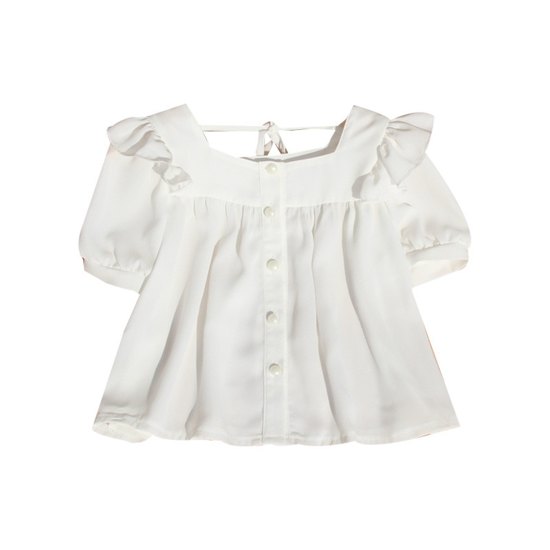 Нова лятна блуза с буф ръкав за малки момичета Горнища с къс ръкав от корейски шифон Детска риза за кукли в чист цвят Дрехи 10 12 години