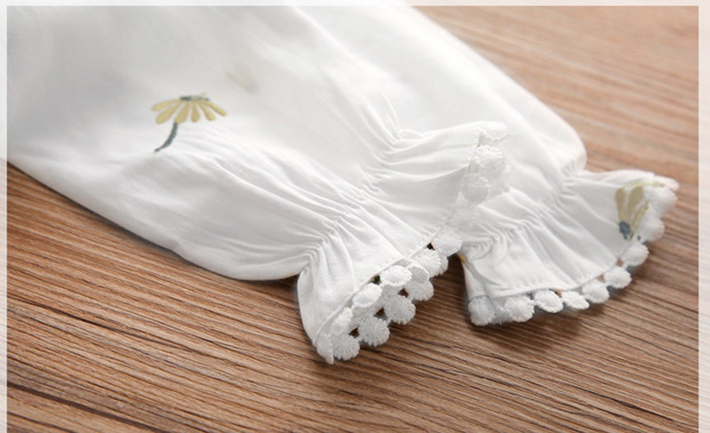 Пролет Лято Детски дрехи Ризи за момичета с бродерия на цветя Памучни модни ежедневни блузи за деца Горнища с дълъг ръкав Camisa