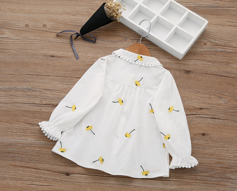 Пролет Лято Детски дрехи Ризи за момичета с бродерия на цветя Памучни модни ежедневни блузи за деца Горнища с дълъг ръкав Camisa