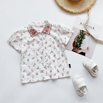 Καλοκαιρινή μόδα για κορίτσια Κέντημα λουλουδιών κοντομάνικη μπλούζα Παιδικό πουκάμισο για παιδιά