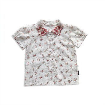 Καλοκαιρινή μόδα για κορίτσια Κέντημα λουλουδιών κοντομάνικη μπλούζα Παιδικό πουκάμισο για παιδιά