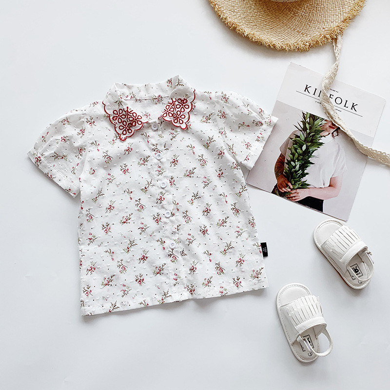 Летни момичета, модна бродерия, цветя, блуза с къс ръкав, бебешка детска детска риза