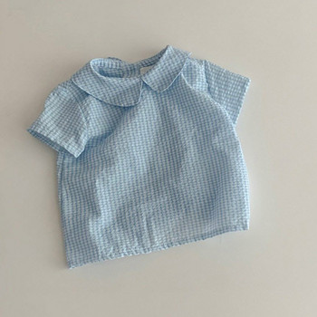 22318 Βρεφικά καλοκαιρινά ρούχα Κορεάτικα πουκάμισα για κορίτσια Απλά γλυκά κοντομάνικα μπλουζάκια για μωρά 0-3 ετών