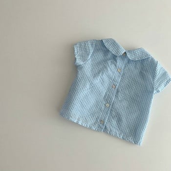 22318 Βρεφικά καλοκαιρινά ρούχα Κορεάτικα πουκάμισα για κορίτσια Απλά γλυκά κοντομάνικα μπλουζάκια για μωρά 0-3 ετών