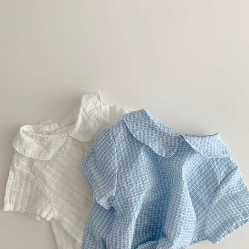 22318 Бебешки летни дрехи Корейски ризи за момичета Обикновени сладки горнища с къс ръкав за момичета 0-3 години Бебешка блуза