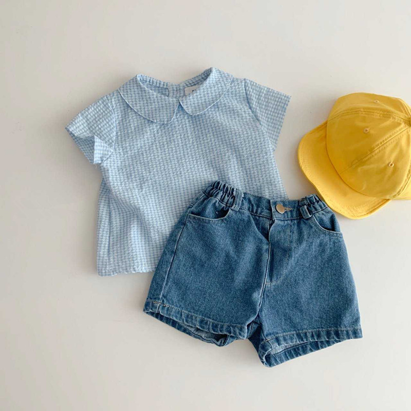 22318 Бебешки летни дрехи Корейски ризи за момичета Обикновени сладки горнища с къс ръкав за момичета 0-3 години Бебешка блуза