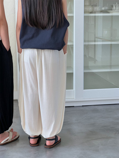 Детско облекло Детски едноцветни семпли панталони 2024 Летни нови панталони против комари Момчета и момичета Свободни тънки дишащи панталони