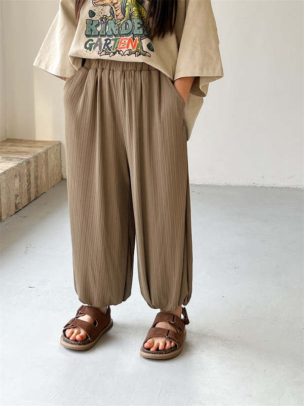 Детско облекло Детски едноцветни семпли панталони 2024 Летни нови панталони против комари Момчета и момичета Свободни тънки дишащи панталони