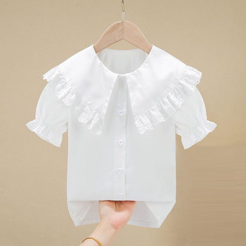 Καλοκαίρι 4-13 ετών Κοριτσίστικα βολάν Δαντελένια μπλούζα Λευκή κοντομάνικη σχολική στολή κοριτσιού με κουμπί επάνω Παιδικό μπλουζάκι Παιδικά ρούχα