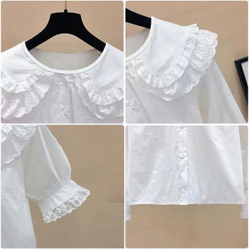 Καλοκαίρι 4-13 ετών Κοριτσίστικα βολάν Δαντελένια μπλούζα Λευκή κοντομάνικη σχολική στολή κοριτσιού με κουμπί επάνω Παιδικό μπλουζάκι Παιδικά ρούχα