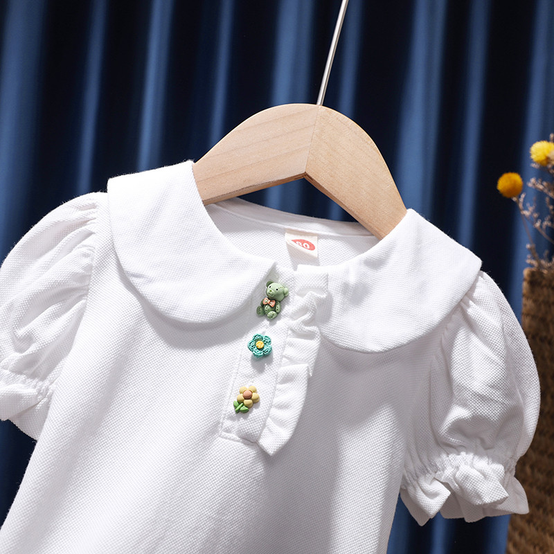 Летни поло ризи за бебета, момичета, тениски с къс ръкав, горнища с копчета с цветя, бебешки блузи за момичета, детски дрехи