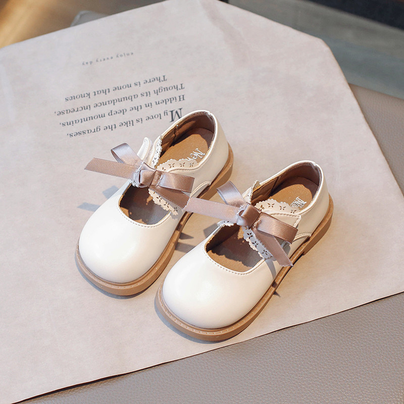 Черни, бежови есенни сладки детски кожени обувки Mary Janes за момиче с панделка, матирани Pu 26-36, модни елегантни училищни детски обувки на равна подметка
