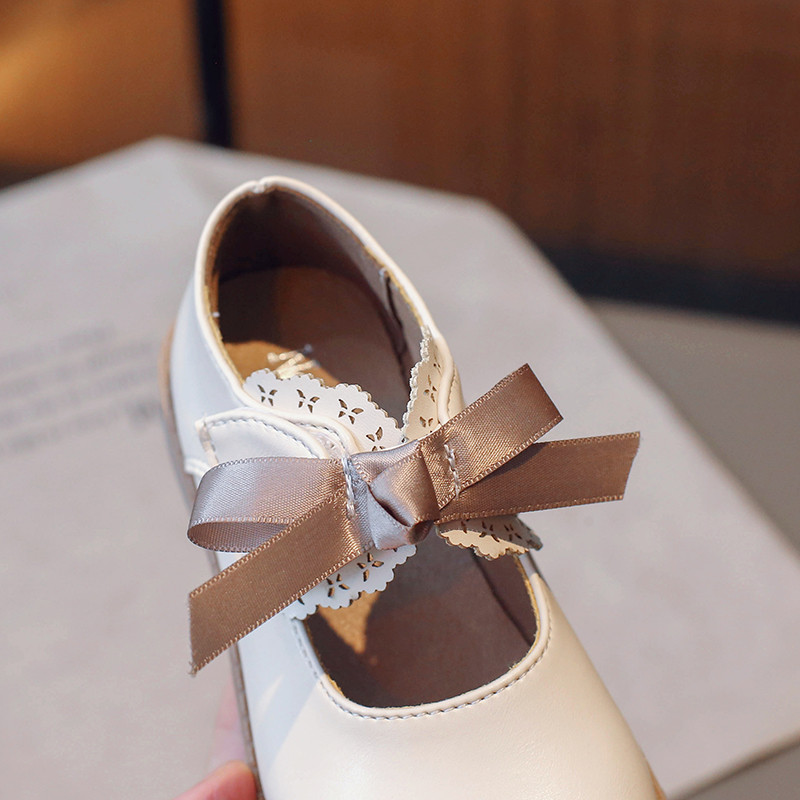 Черни, бежови есенни сладки детски кожени обувки Mary Janes за момиче с панделка, матирани Pu 26-36, модни елегантни училищни детски обувки на равна подметка
