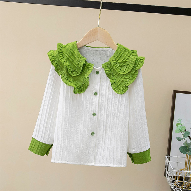 Момичета есен 2024 г. Нова мода Ризи за момичета в средно училище Пролет и есен Бели ризи Детски горнища с дълги ръкави