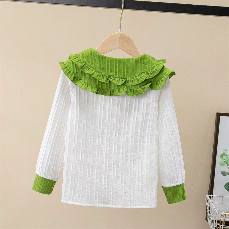 Момичета есен 2024 г. Нова мода Ризи за момичета в средно училище Пролет и есен Бели ризи Детски горнища с дълги ръкави