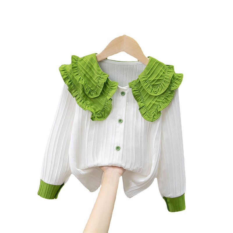 Момичета есен 2024 г. Нова мода Ризи за момичета в средно училище Пролет и есен Бели ризи Детски горнища с дълги ръкави