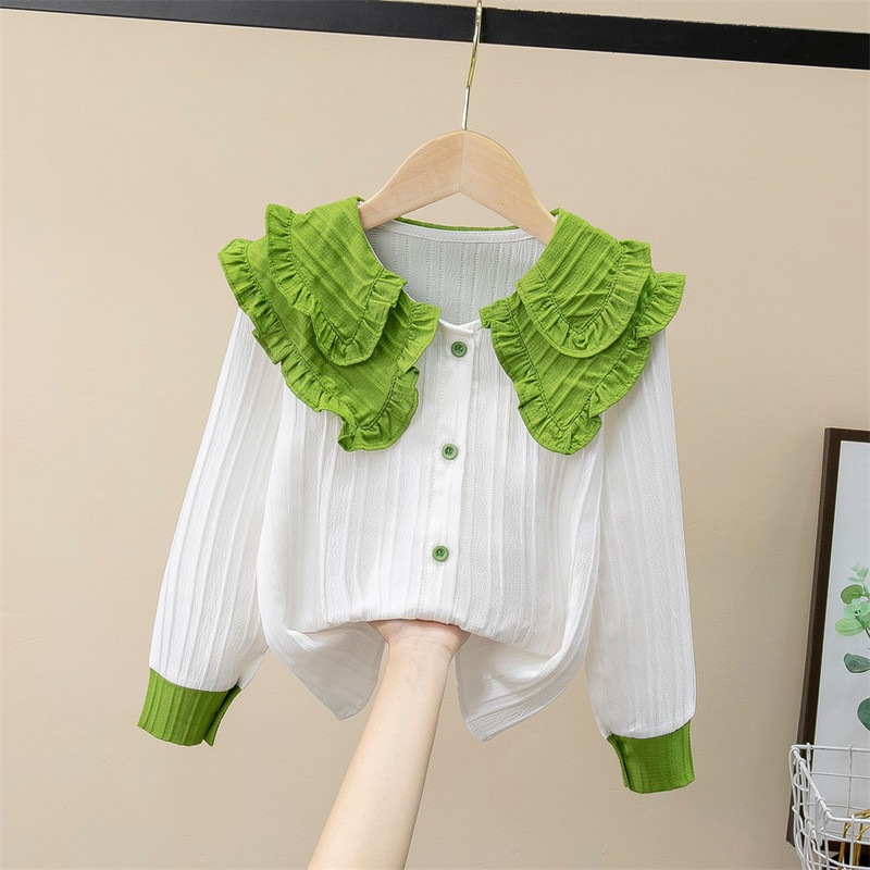 Момичета есен 2024 г. Нова мода Ризи за момичета в средно училище Пролет и есен Бели ризи Детски горнища с дълги ръкави