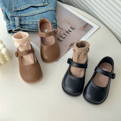 구두 Pantofi din piele pentru copii, negru maro, prințesa Mary Janes, vârf rotund, pentru fetiță, pantofi singuri, cu talpă moale, pantofi de rochie pentru copii.