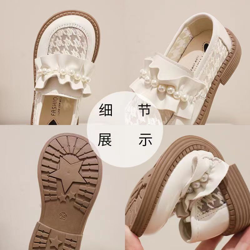 Обувки за момичета 2023 Пролетни нови детски малки кожени обувки, средни до големи, мрежести обувки за момичета, противоплъзгащи се обувки на принцеса, танцови единични обувки