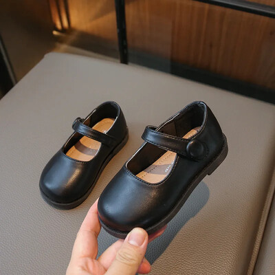 Детски обувки за принцеса, пролет, есен, модни малки кожени обувки, британски стил, мека подметка, плътни обувки за момичета, детски обувки с кръгли пръсти