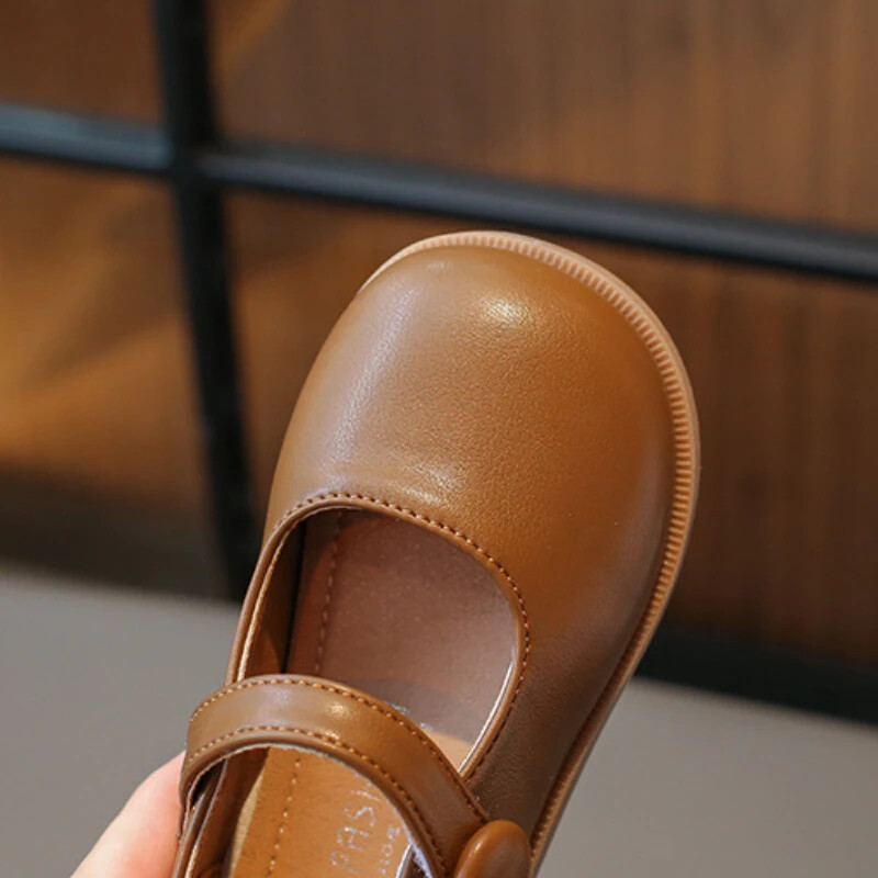 Детски обувки за принцеса, пролет, есен, модни малки кожени обувки, британски стил, мека подметка, плътни обувки за момичета, детски обувки с кръгли пръсти