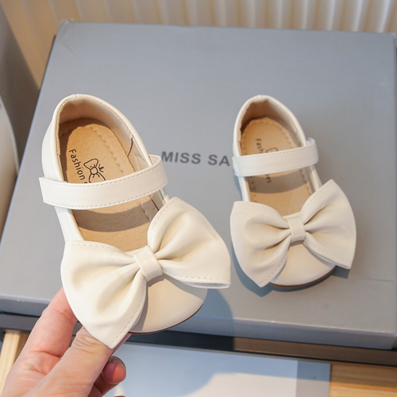 Нови детски обувки Mary Janes Обувки за принцеса с голям лък за момичета Кожени обувки Меки бели сватбени обувки Пролет за малки деца 389L