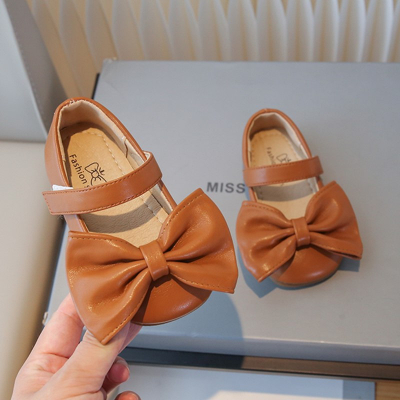 Нови детски обувки Mary Janes Обувки за принцеса с голям лък за момичета Кожени обувки Меки бели сватбени обувки Пролет за малки деца 389L