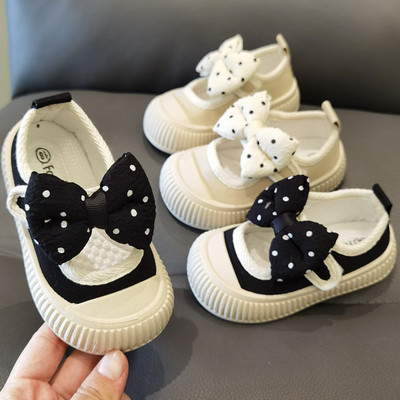 Pantofi de modă pentru fete Pantofi din pânză pentru copii Arcă cu buline Pantofi de prințesă pantofi respirabili pentru bebeluși pentru studenți, talpă moale, pantofi ocazionali de primăvară