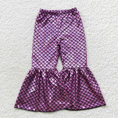Nagykereskedelem Baba lányok zöld sellő holografikus spandex nadrágok gyerekeknek kisgyermekek csengő alsó nadrág csecsemő puha ruházat