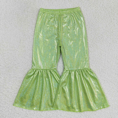 Nagykereskedelem Baba lányok zöld sellő holografikus spandex nadrágok gyerekeknek kisgyermekek csengő alsó nadrág csecsemő puha ruházat