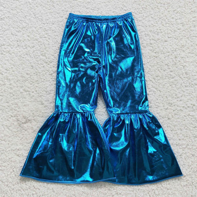 Nagykereskedelem Baba lányok zöld sellő holografikus spandex nadrágok gyerekeknek kisgyermekek csengő alsó nadrág csecsemő puha ruházat