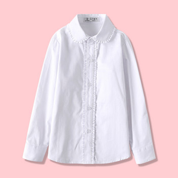 Νέα λευκά πουκάμισα για εφηβικά κορίτσια για την άνοιξη παιδικά μακρυμάνικα μπλουζάκια μονόχρωμα μπλε μπλούζα για κορίτσια Βαμβακερά κοστούμια για νήπια