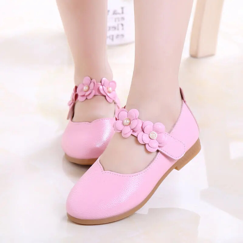 Кожени обувки за момиче Zapatos Niña Нови плоски обувки на принцеса Flower Single Shoes Fashion Mary Jane Shoes Детска рокля за обувки за момичета