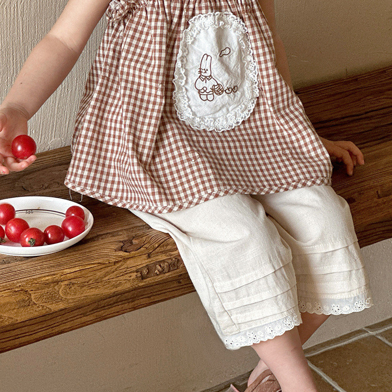 Прости широки панталони за момичета 2024 Лято Нови тънки детски дрехи Ежедневни панталони с широки крачоли Модни универсални панталони против комари