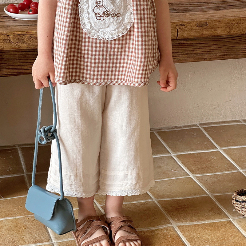 Прости широки панталони за момичета 2024 Лято Нови тънки детски дрехи Ежедневни панталони с широки крачоли Модни универсални панталони против комари