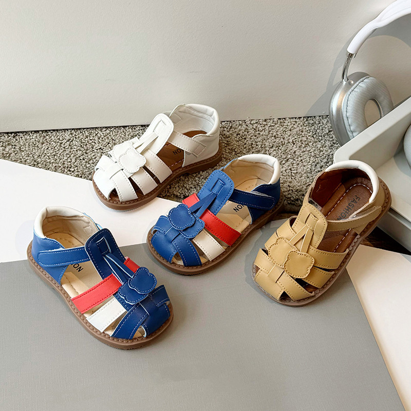 Малки деца Плъзгачи Издълбани пръсти Унисекс Детски летни обувки Три цвята Развлечение Ретро Сладки сандали за момчета и момичета 21-30