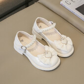 Кожени обувки за момиче Мери Джейн за сватбено тържество Детски модни единични обувки Sweet Crown Bowknot Елегантни детски плоски обувки на принцеса