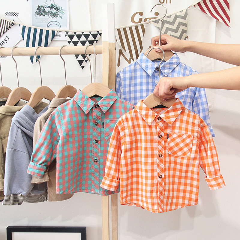 Пролет Есен Ризи за момче Ежедневни Детски блузи за момичета с дълъг ръкав Дрехи за малки деца Бебешки момчета Карирана риза Подаръци