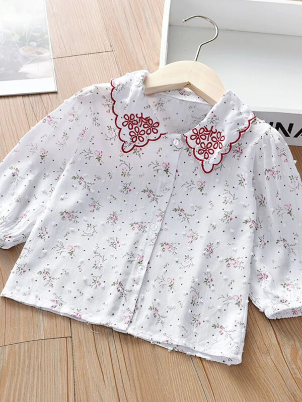 2024 Нови пролетни есенни бебешки ризи 2-10 години Модни сладки детски горнища Детски момичета Блузи с дълъг ръкав Риза Детско облекло Q516