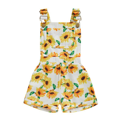 FOCUSNORM 0-6Y Tipegő Gyerek Lány Jean Overall Rövidnadrág Napraforgó Print Ujjatlan Állítható Pántos farmer Jumpsuit