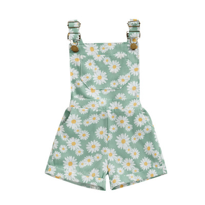 FOCUSNORM 0-6Y Tipegő Gyerek Lány Jean Overall Rövidnadrág Napraforgó Print Ujjatlan Állítható Pántos farmer Jumpsuit