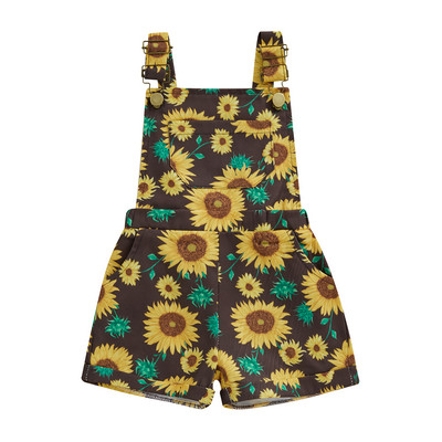 FOCUSNORM 0-6Y Tipegő Gyerek Lány Jean Overall Rövidnadrág Napraforgó Print Ujjatlan Állítható Pántos farmer Jumpsuit