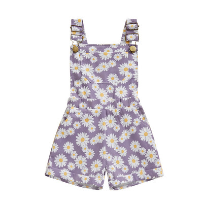 FOCUSNORM 0-6Y Tipegő Gyerek Lány Jean Overall Rövidnadrág Napraforgó Print Ujjatlan Állítható Pántos farmer Jumpsuit