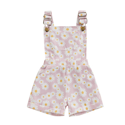 FOCUSNORM 0-6Y Tipegő Gyerek Lány Jean Overall Rövidnadrág Napraforgó Print Ujjatlan Állítható Pántos farmer Jumpsuit