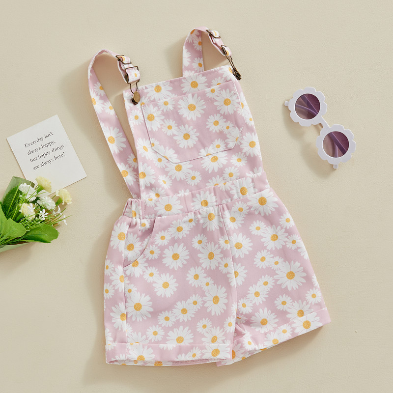 FOCUSNORM 0-6Y Прохождащи деца, момичета, дънкови гащеризони, къси гащеризони със слънчогледи, без ръкави, регулируеми дънкови гащеризони