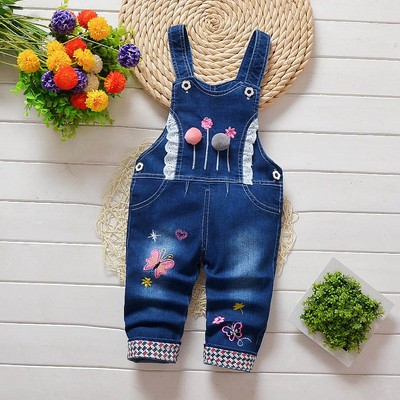 IENENS Baby Girl Overall Gyerek Nadrág Farmer Dungarees Hímzés Pillangó Nadrág Tipegő csecsemő Jumpsuit 0-4 éves korig Ruhák