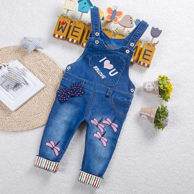 IENENS Baby Girl Overall Gyerek Nadrág Farmer Dungarees Hímzés Pillangó Nadrág Tipegő csecsemő Jumpsuit 0-4 éves korig Ruhák