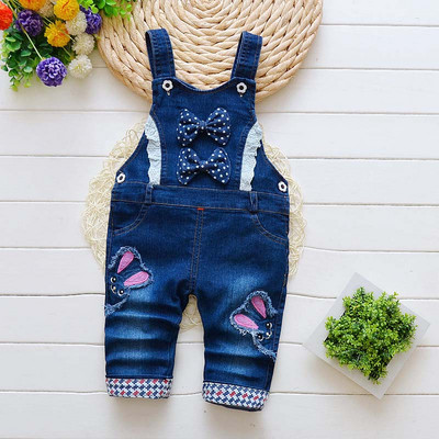 IENENS Baby Girl Overall Gyerek Nadrág Farmer Dungarees Hímzés Pillangó Nadrág Tipegő csecsemő Jumpsuit 0-4 éves korig Ruhák